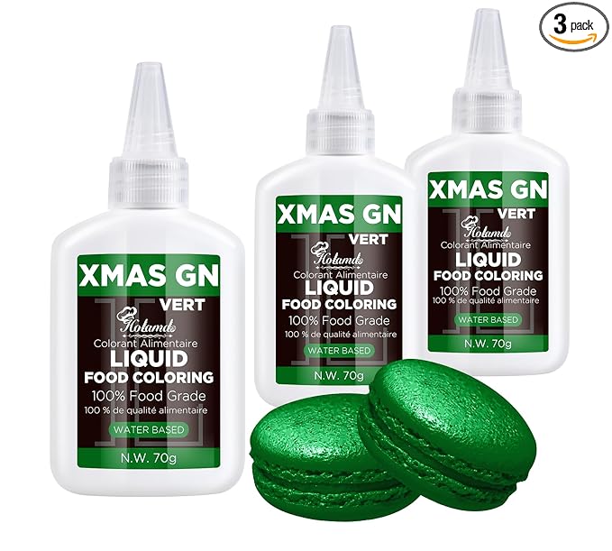 Food Coloring Liquid Xmas Green, 70g x 3 Food Grade Vibrant Food Dye, Concentrated Liquid Food Coloring Kit Set for Baking, Cake Decorating, Fondant, Easter Egg, Icing and DIY Supplies Kit, Tasteless