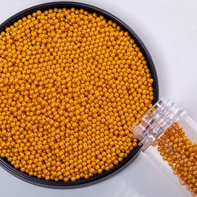 Gold Sprinkles,4mm Cake pearl Sprinkles,Cookie Sprinkles,Sugar Pearl, Edible Candy Pearls 7mm 130g 4.6OZ for Cake Cupcake Decorationg (Gold4mm)