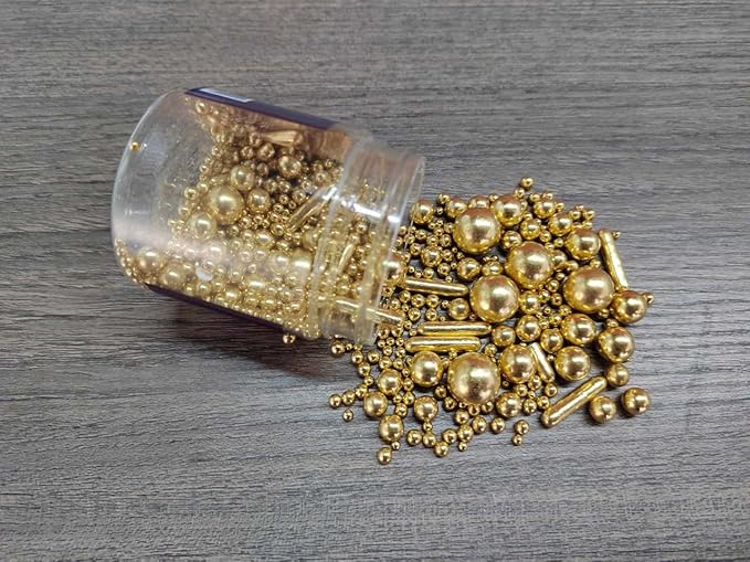 Edible Gold Pearl Sugar Sprinkles Candy Mix Size Baking Edible Cake Decorations Cupcake Toppers Cookie Decorating Wedding Party Valentine Halloween Christmas Supplies 85g/3oz