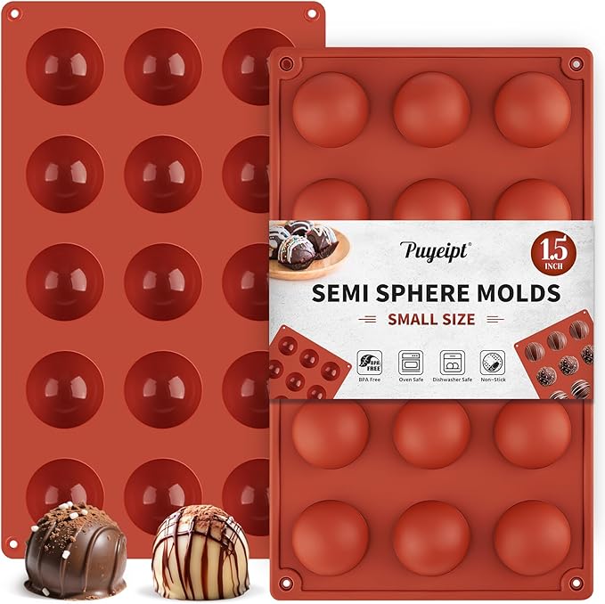 2 Pack Semi Sphere Silicone Molds, 1.5 Inch Hot Chocolate Bomb Molds 15 Cavity Half Sphere Silicone Baking Molds for Chocolate, Cake, Jelly, Dome Mousse