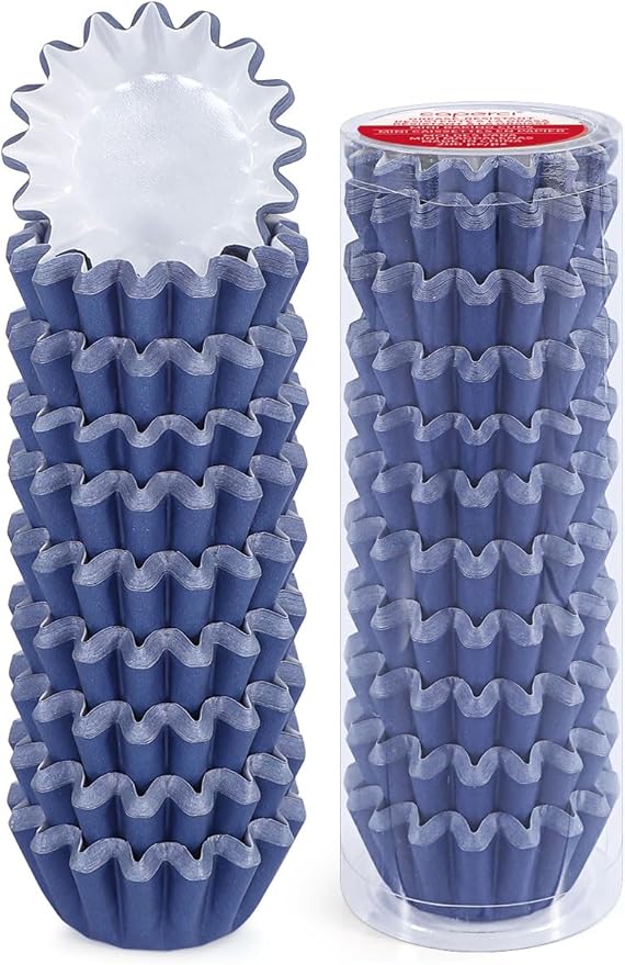 Caperci Grease-Resistant Navy Blue Mini Cupcake Liners 200 Counts - Heavy Duty Paper Muffin Baking Cups, Odorless, No Muffin Pan Needed, Easily Peels (Navy Blue)