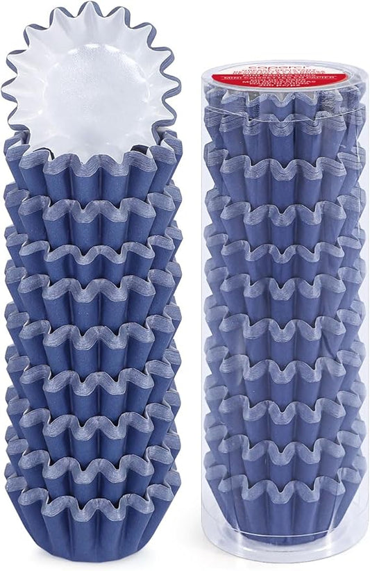 Caperci Grease-Resistant Navy Blue Mini Cupcake Liners 200 Counts - Heavy Duty Paper Muffin Baking Cups, Odorless, No Muffin Pan Needed, Easily Peels (Navy Blue)