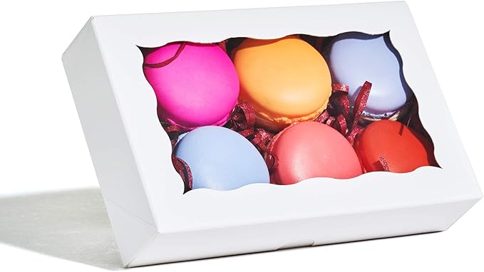 RomanticBaking 100 Pack Auto-Popup 7 x 4 3/8 x 1 1/2 Cookies boxes for 2 Macaron Boxes White Chocolate Covered Ore Boxes Pastry Boxes Cakesickle Boxes Bakery Boxes with Window