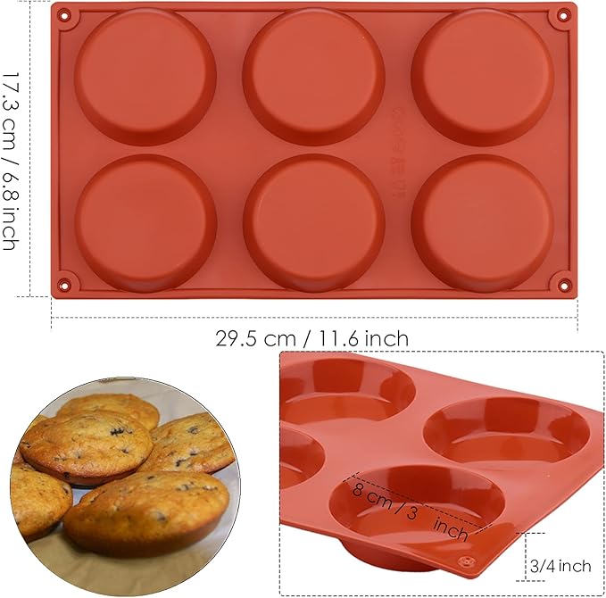 Ocmoiy 3 Inch Egg Mold for Breakfast Sandwiches Round Silicone Muffin Top/Egg Pan, Non-Stick Oven Baking Silicone Molds for Eggs Patty Bites, Tarts, English Muffins, Pack of 3
