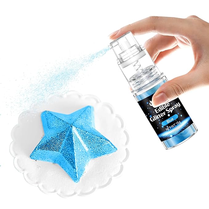Blue Edible Glitter Spray - 15g Food Grade Blue Luster Dust Shimmer Powder Spray for Cakes, Cookies, Chocolate, Strawberries, Drinks & Cocktails