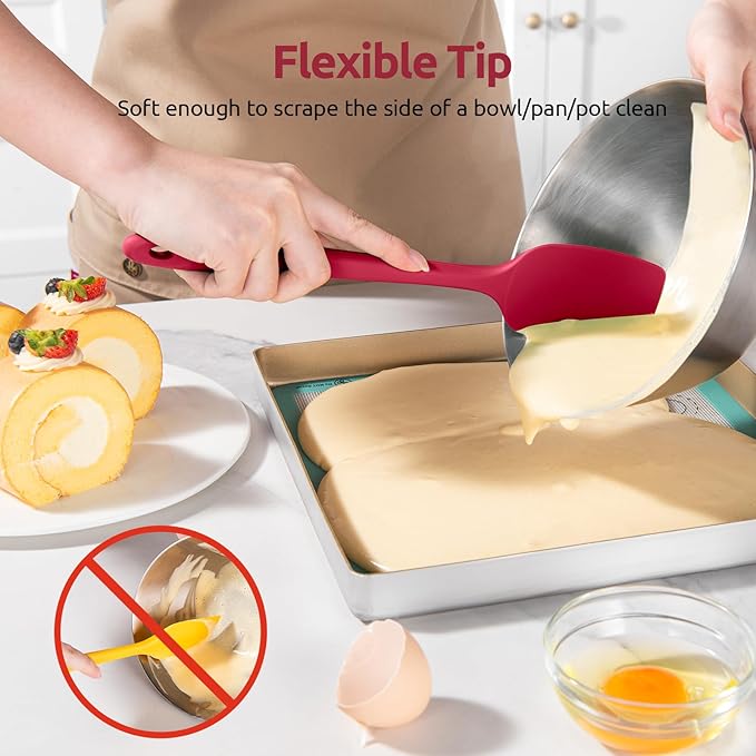 High Heat Resistant Silicone Spatulas: U-Taste 480ºF Hot Proof Food Grade Flexible Silicon Baking Scraper, Food Grade Rubber Kitchen Cooking Mixing Utensils for Nonstick Cookware Set of 4 (Red)