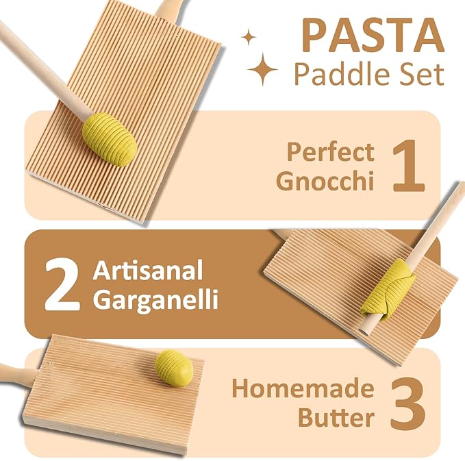 Gnocchi Boards and Ravioli Rolling Pin, Wood Gnocchi Pasta Making Tools Curved Gnocchi Board Paddle Roller for Homemade Pasta for Pasta Lovers Baking