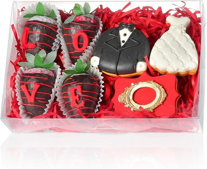 10pcs 8x5x2Inches Plastic Clear Bakery Boxes Cookies Chocolate Covered Strawberries Boxes Cake Truffle Box Cakesickle Box Treat Box for Christmas Valentine's Mother's Day