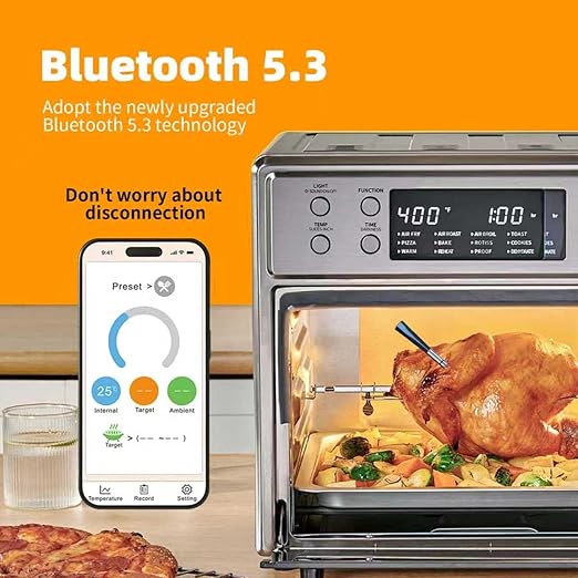 YFL Smart Wireless Meat Thermometer with Bluetooth & App, 820FT Long Range, Digital Food Thermometer with Dual Sensors, IP67 Waterproof Probe for BBQ, Grill, Oven, Smoker, Turkey, Steak, Chicken