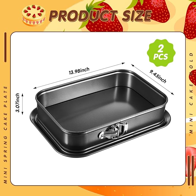 Uiifan 2 Pcs Non Stick Springform Pans Cheesecake Pans Rectangle Springform Pan Square Cake Pan with Removable Bottom for Kitchen Baking Roasting Muffin Bread Cake Brownies Bakeware 14 x 9.5 x 3.1 in