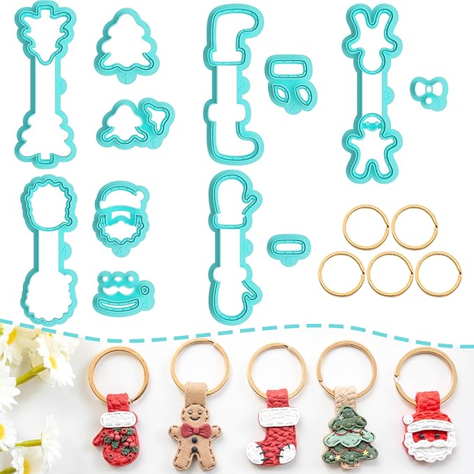 Christmas Keychain Polymer Clay Cutters, 12 Shapes Winter Polymer Clay Keychain Cutters (A)