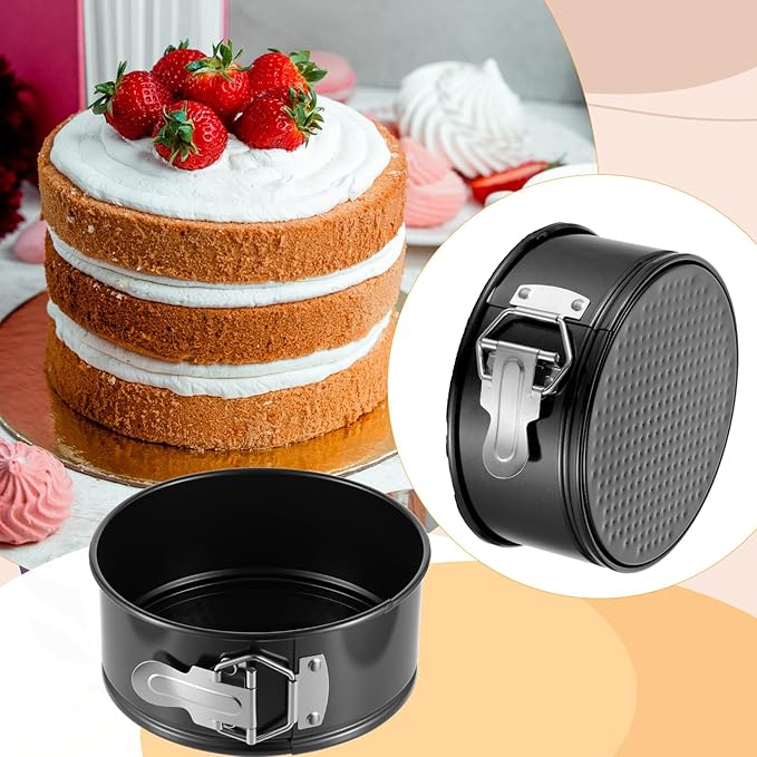 4 PCS 6 Inch Black Springform Pan with Removable Bottom Carbon Steel Mini Cheesecake Pans Round Springform Cake Pan with Stainless Steel Spring Buckles for Baking Kitchens Restaurant