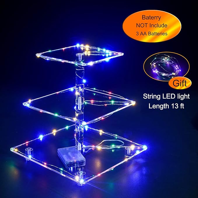 Cupcake Stand, 3-Tier Cupcake Holder with LED light String, Cupcake Stand for 24 Cupcakes-Dessert Tower-Pastry Stand-Cupcake Tier Stand for Wedding, Birthday party ( Colorful Light)