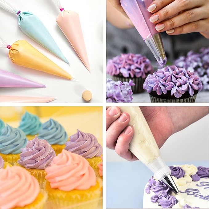 Piping Bags Disposable 14 Inch 100PCS Anti Burst Thicken Pastry Bags with 6 Icing Bag Ties for Cookie Cake Frosting Decorating Baking Supplies