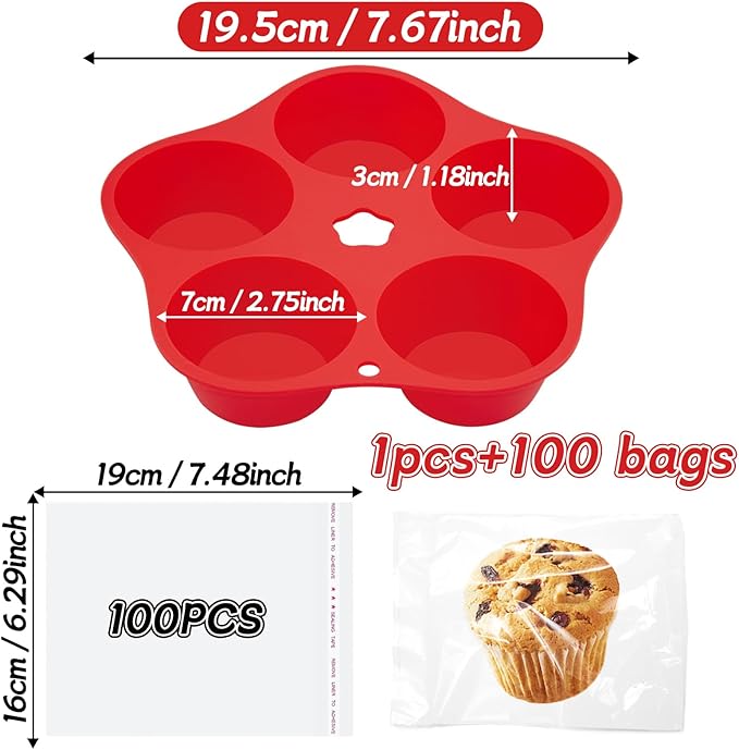 Silicone Air Fryer Muffin Pan Mini Egg Bite Mold for Oven Baking,1 Pcs With 100bags Round Muffin Tins Cups Cake Pan Tray for Air Fryer Liners Basket Accessories Baking Muffin Cakes Pancake