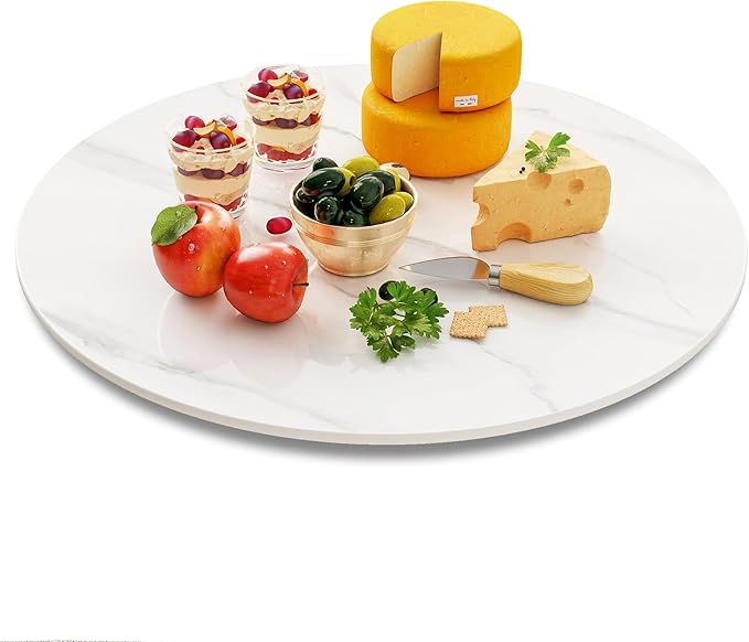 27.6" Lazy Susan Turntable – 360° Sinteredstone Silent Anti-Slip Turntable, Table Top Centerpiece for Kitchen, Pantry, Spice Rack, Refrigerator & Dining Table, White