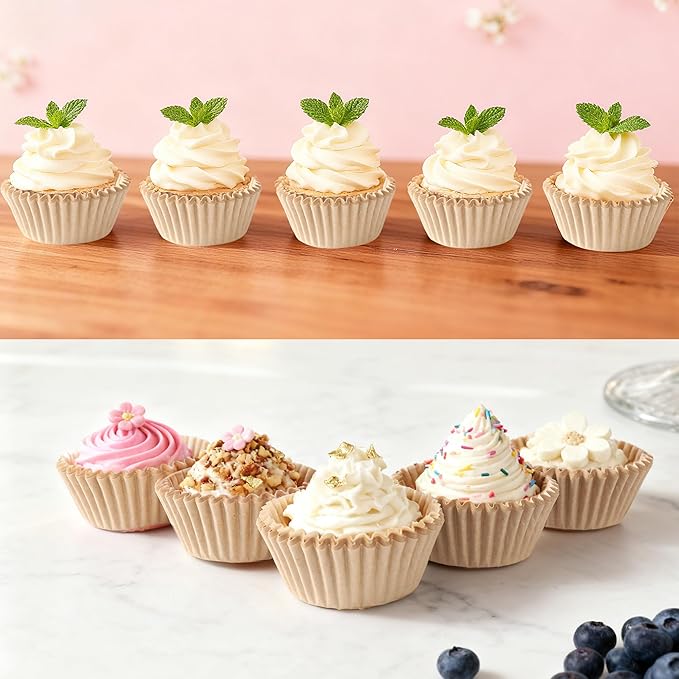 1000 Count White Paper Cupcake Liners, Standard Size 2 Inch, Unbleached Baking Cups for Muffins and Cupcakes (Brown, 2 Inch)