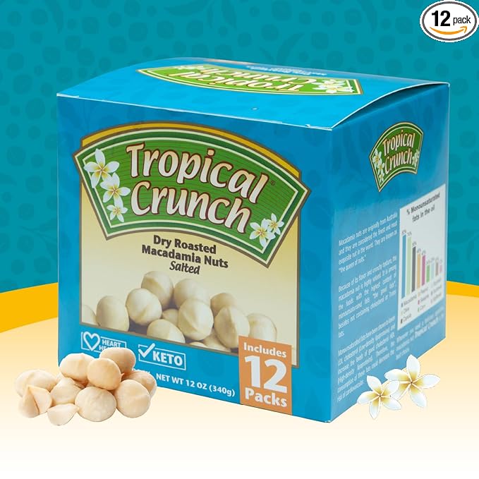 Tropical Crunch Salted Macadamia – 12-Pack 1oz Oven-Baked Snacks, Keto-Friendly, Gluten-Free, Natural Energy Boost