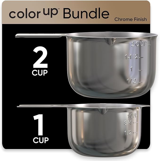 Color Up Measuring Cup Set, Stainless Steel 1 Cup (240ml) & 2 Cup (480ml) Scoops with Engraved Markings, Dual Pour Spouts, Flat Base, Dishwasher Safe for Dry and Liquid Ingredients