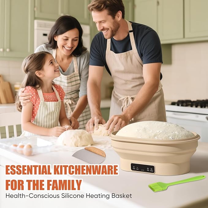 Upgraded Silicone Sourdough Starter Warmer Bowl, Sourdough Starter Kit with Precise 6 level Thermostat Control (77-122°F), Auto Warming On/Off, 6-Hour Timer Sourdough Bread Baking Supplies