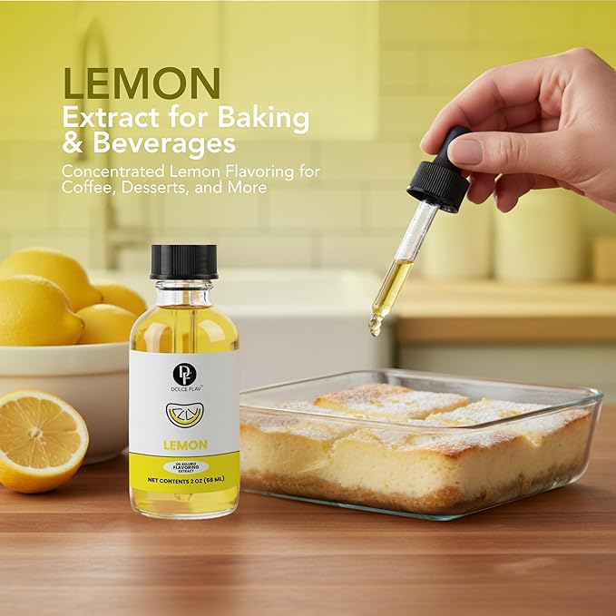 Lemon Flavor Concentrate for Food & Cosmetics – 2 Oz. Multipurpose Lemon Flavouring Oil for Lip Gloss, Pastries, & Candies in Glass Bottle – Confection & Candy Flavoring Oils by Dolce Foglia (Keto)