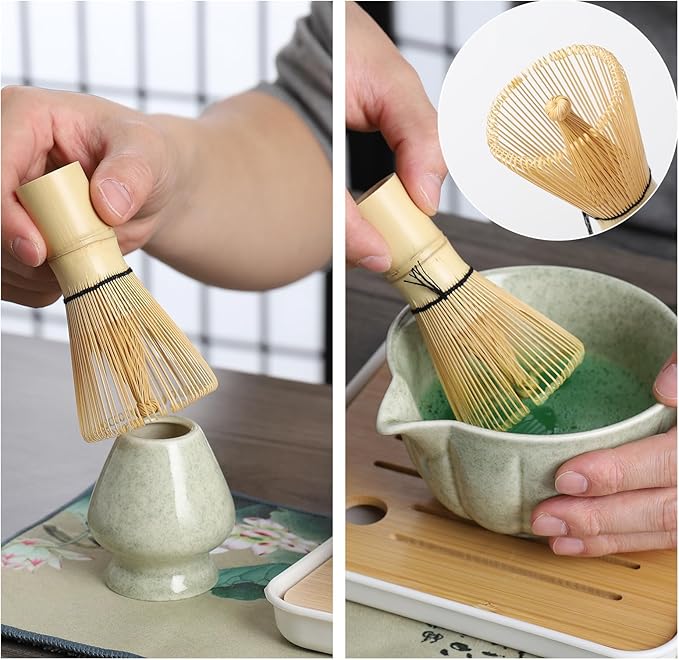 Matcha whisk Set, 8 Pcs Matcha Set with Holder/Scoop/Sifter/Leather Storage Box, 14 OZ,Perfect Matcha Kit for Tea Ceremony,Japanese Tea Making Tools (Beige)