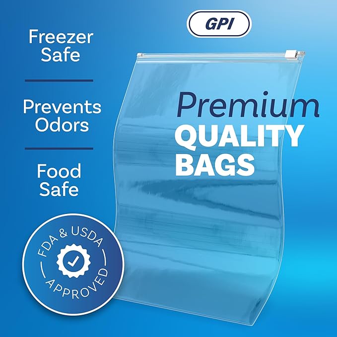 1000 Count - Slider Zip 2 Gallon Jumbo Food Storage Bags, 12" x 15" 3 Mil Heavy Duty, Extra Large, Strong & Durable For Freezer Storage. GPI