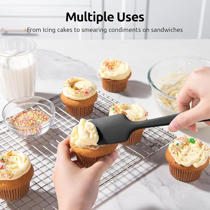 High Heat Resistant Silicone Spatulas: U-Taste 480ºF Hot Proof Food Grade Flexible Silicon Baking Scraper, Food Grade Rubber Kitchen Cooking Mixing Utensils for Nonstick Cookware Set of 4 (Black)