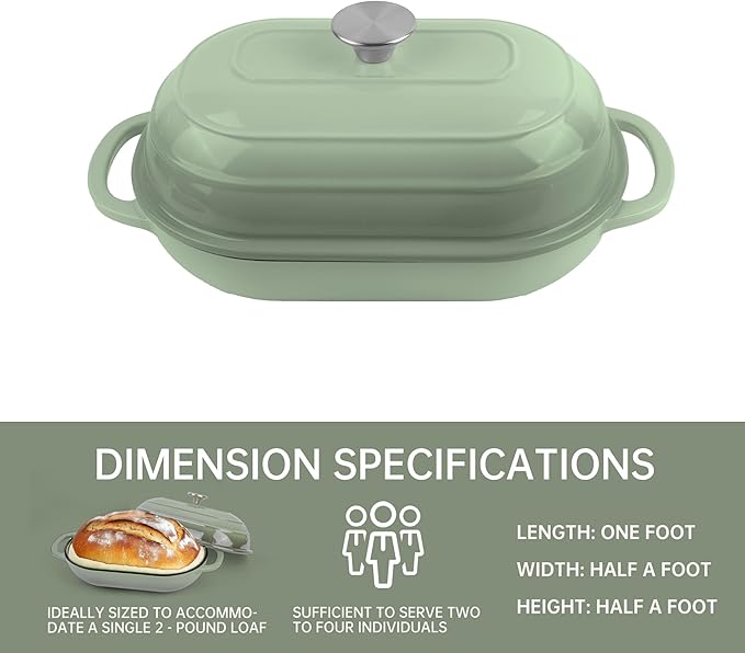 Premium Enameled Cast Iron Dutch Oven for Bread Baking | Non-Stick 5QT Oval Bread Oven with Lid | Perfect for Sourdough, Loaf, and Artisan Baking (Gradient Green, 5 QT)