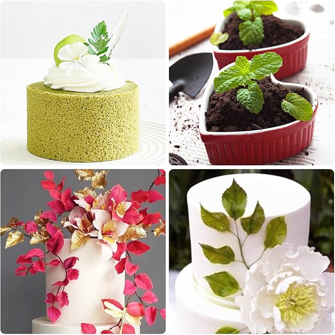 6Pcs Fondant Leaf Veining Mold and Cutter Set, Common Leaf Design for Gum Paste Sugarcraft and Cake Decoration