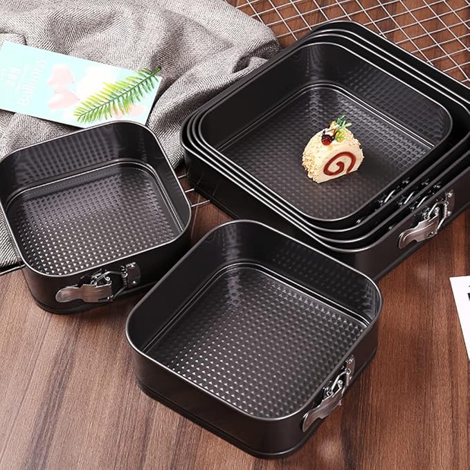 1 Piece Square Springform Cake Tin for Baking Non Stick, Pudding Pan, Bake Tin for Cake, Carbon Steel, 24 cm