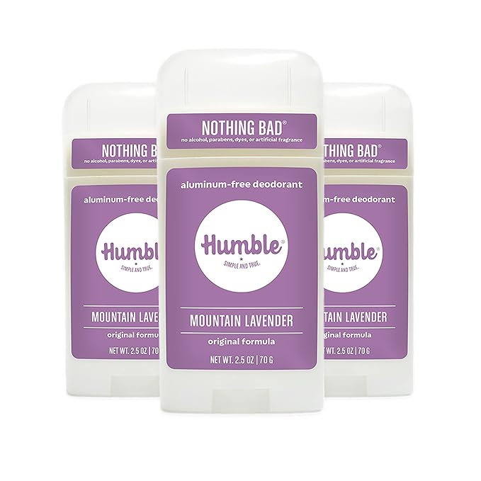 HUMBLE BRANDS Original Formula Aluminum-free Deodorant. Long Lasting Odor Control with Baking Soda and Essential Oils, Mountain Lavender, Pack of 3
