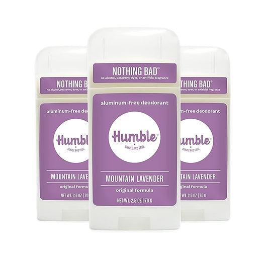 HUMBLE BRANDS Original Formula Aluminum-free Deodorant. Long Lasting Odor Control with Baking Soda and Essential Oils, Mountain Lavender, Pack of 3