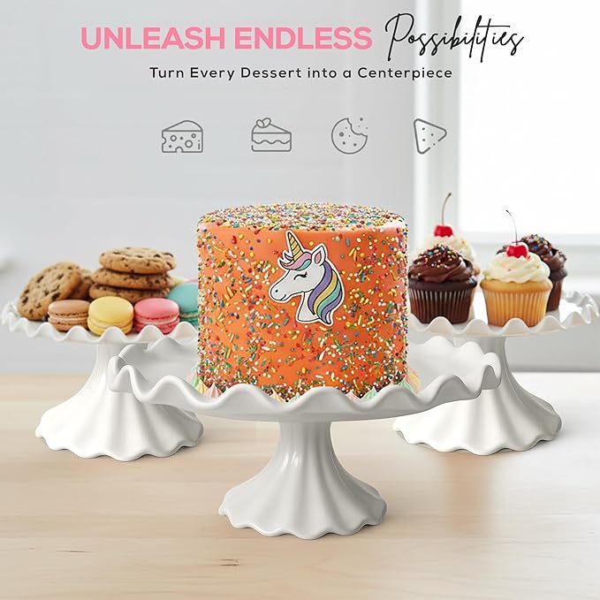10.5-Inch White Porcelain Cake Stand – Elegant Dessert & Cupcake Stand for Cake, Pastries & Cookies – Decorative Wavy-Edge Pedestal Cake Plate for Wedding, Baby Shower & Dessert Table Display