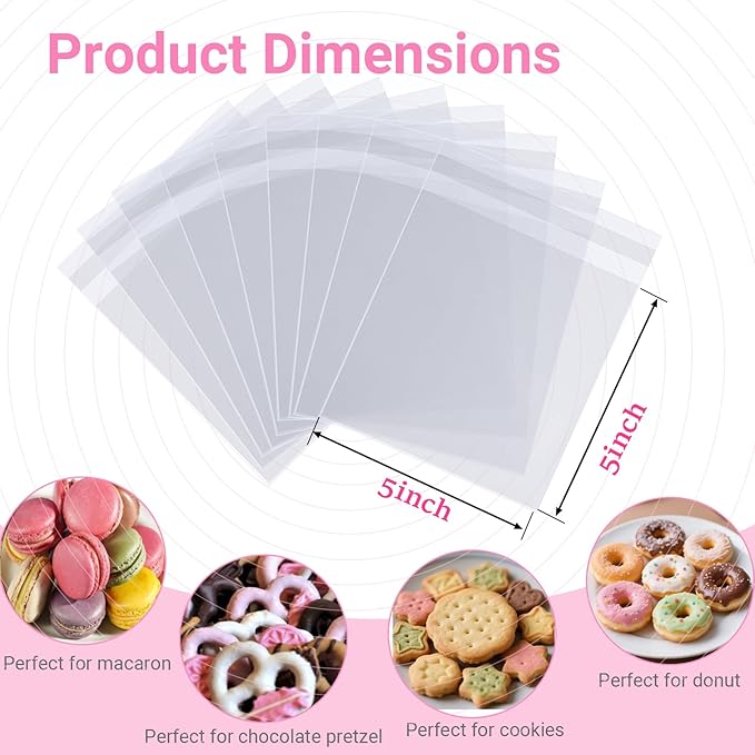 JCXGRVC 500Pcs 5 x 5Inch Clear Cellophane Single Donut Bags Individual Macaron Cookies Bags Packaging Bakery Treat Bag for Soap Chocolate Truffle Ore Wedding Bab Shower Birthday Party Favors