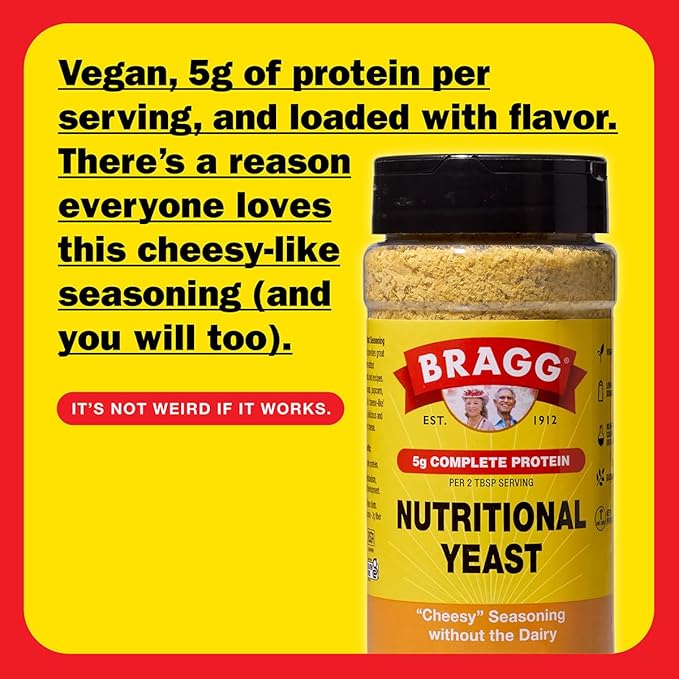 Bragg Nutritional Yeast Seasoning - 4.5 oz - Dairy-Free Parmesan Cheese Substitute - Perfect for Salads, Pastas, Vegetables, and More