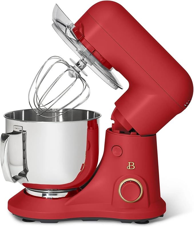 Beautiful 5.3 QT Stand Mixer w/Tilt-Head Design, Stainless Bowl, 300-Watt Power, 12-Speed Control, Includes Beater, Dough Hook, Whisk, Splash Shield (Tomato Red)
