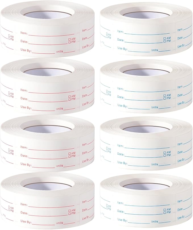 8 Rolls 4000 Pieces Removable Food Labels, 1 x 2 Inch Date Stickers for Freezer, Refrigerator Food Containers - Easy to Write On
