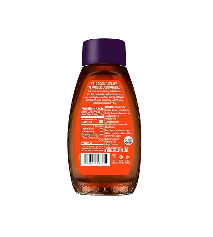 Wholesome Sweeteners 16-Ounce Organic Honey Bottle, 100% Pure, Fair Trade Certified, Non GMO Project Verified & Gluten Free, 1 Pack