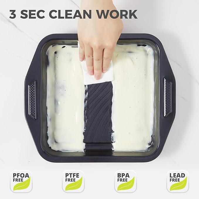 HONGBAKE 9-Piece Baking Pans Set with Wave Texture for Reduced Oil, 0.8mm Thick Bakeware Sets Non Stick, Includes Stackable Cookie Sheets for Oven Cooking, Cake Pan, Muffin Pan, Loaf Pan, Rack, Blue