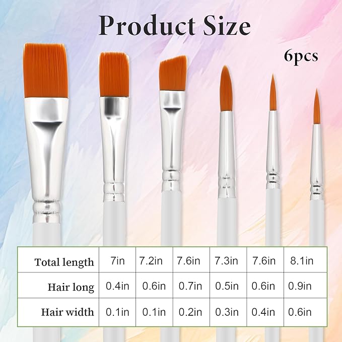 6 PCS Cake Painting Brushes Set Food Safe Paint Brushes, Soft Cake Decorating Brush Kit, Craft Basting Brush Fondant Tools for Dusting Edible Glitter Pastry Cookie Baking Decoration (White)