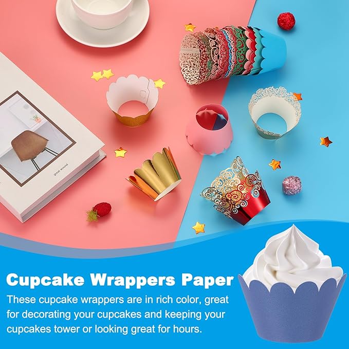 PATIKIL Cupcake Wrappers Paper, 50 Pack Baking Cups Standard Wave Decoration for Anniversary Birthday Weddings and Parties, Navy Blue