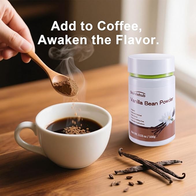 Vanilla Bean Powder, 3.53oz / 100g, 100% Pure Ground Vanilla Bean Powder, No Additives, Vegan, Great for Coffee, Desserts, Cooking, Baking