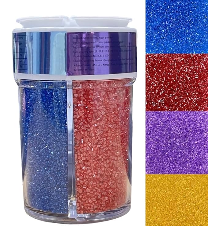 Sentovac Blue Purple Red and Gold Sanding Sugar Sprinkles | Edible Sprinkles for Cake Decorating | 1 Bottle 3.2oz Cookie Decorating Celebrations Wedding Shower Party Chirstmas Supplies