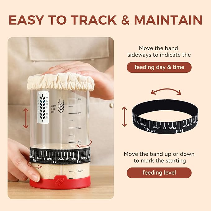 Sourdough Starter Glass Jar, 24 OZ Large Wide Mouth Jar for Sour Dough Starter, Easy to Use Sourdough Bread Baking Supplies Kit for Beginners and Pro, 1 Pack