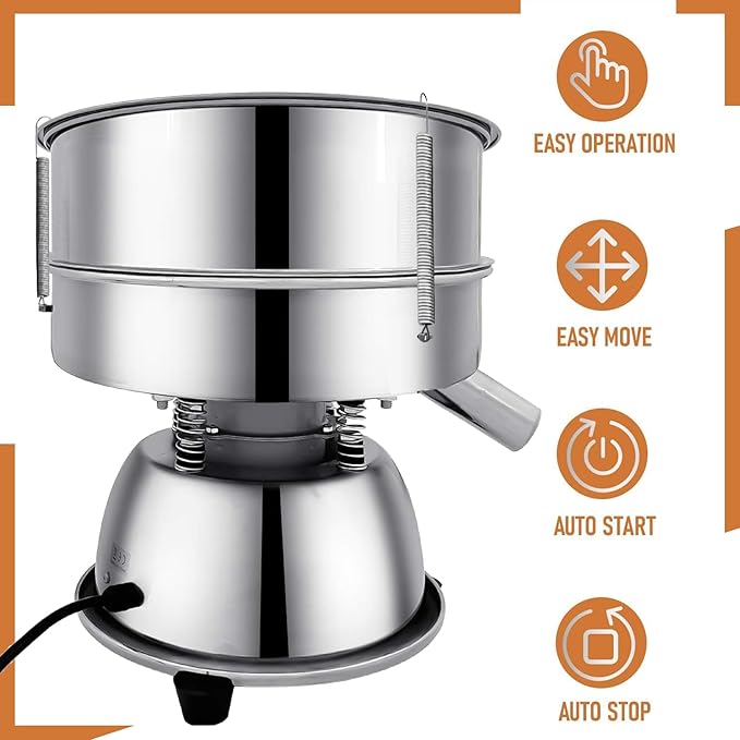 Automatic Powder Sifter Machine 12 Mesh 80 Mesh Automatic Sieve Shaker Vibrating Machine 110V Stainless Steel Sieve Shaker Machine with 2 Screens, Sieve Shaker Machine for Flour Powders