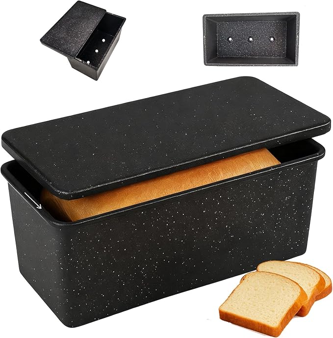 Loaf Pan with Lid Cast Aluminum, Pullman Loaf Pan for Homemade Sourdough Bread, Sandwich, Meatloaf Baking, 8x4 Inch Nonstick Deep Bread Tin with Cover, Oven Safe & Heavy Duty, Speckled Black