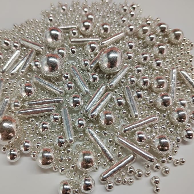 Edible Silver Pearl Sugar Sprinkles Candy Mix Size Baking Edible Cake Decorations Cupcake Toppers Cookie Decorating Wedding Party Valentine Halloween Christmas Supplies 85g/3oz