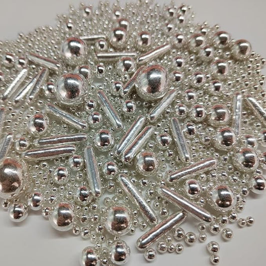 Edible Silver Pearl Sugar Sprinkles Candy Mix Size Baking Edible Cake Decorations Cupcake Toppers Cookie Decorating Wedding Party Valentine Halloween Christmas Supplies 85g/3oz