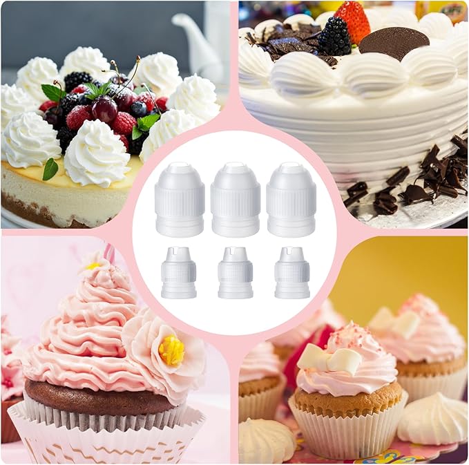 6 Pieces Couplers for Piping Bags Two Different Sizes Plastic Couplers of Large Size Cake Decorating Coupler White Pastry Bag Coupler for Piping Bags, Icing Nozzles